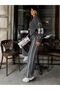 Women's Sports Knitwear Tracksuit Set Gray Zippered Top Wide Leg Bottom Pants Set - 4
