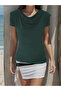 Women's Padded Shoulders Pleated Short Sleeve Sandy Fabric Blouse - 4