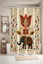 Bathroom Curtain, Ethnic Floral Elephant Patterned Shower Curtain, Bathtub Curtain 175X200Cm