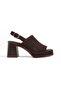 Dark Brown Suede Genuine Leather Platform Heeled Sandals with Perforations and Thick Straps Summer Shoes Dad - 5