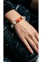 White Agate and Coral Natural Stone 316L Steel Gold Detailed Antique Design Women's Flexible Bracelet - 4