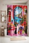 Bathroom Curtain, Seaside Town Cat Patterned Shower Curtain, Bathtub Curtain 175X200Cm