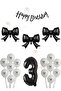 Black Bow Balloon - Black Banner - Black Number - White Balloon - Balloon with Ribbon Age