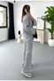 Women's Gray Lace-Up Waist Pants and Shirt Two-Piece Set - 3