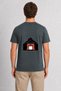 Men's Modern Japanese Style Mountain and Gate Image Back Print - Smoked