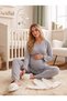 New Season Women's Gray Long Sleeve Double Breasted Collar Breastfeeding Compatible Special Design 100% Cotton Maternity Pajama Set - 3