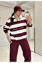 Women's Striped Polo Collar Sweatshirt Tracksuit Two-Piece Set - 3