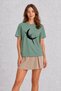 Unisex Green Sumi-E Style Bamboo and Moon Graphic Printed Regular Fit 100% Cotton T-Shirt - 3