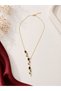 Red Green Stone Y Necklace Gold Color Branch Detailed Stylish Women's Necklace - 2