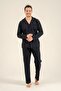 Men's 100% Cotton Long Sleeve Black Shirt Pajama Set (with Socks as a Gift) - 3