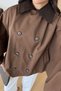 Brown Velvet Collar Lined Cape Trench Coat - 20288 - 6
