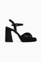 Black Satin Women's Platform Heeled Shoes - 3