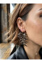 Brown Enamel Gold Detailed Leaf Earrings