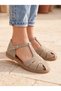 Lina Genuine Leather Beige Suede Handmade Buckle Comfortable Wide Fit Women's Sandals - 5