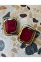 Pearlescent Burgundy Enamel Rectangular Earrings with Gold Detail - 2