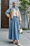 Patterned Summer Jacket with Elastic Sleeves and Waist, Pockets and Zipper - Light Blue - 4