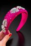 Women's Fuchsia Pink Silver Butterfly Bead Embroidered Handcrafted Wide Hair Crown Evening Dress Engagement - 2