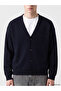 Ozmarka New Season Navy Blue Regular Fit V-Neck Men's Knitwear Cardigan - 3