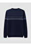 Ozmarka New Season Navy Blue Crew Neck Patterned Men's Knitwear Sweater - 6