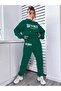 3 İplik Happiness Sweatshirt Sweatpants Jogger - Nefti Green Printed Top and Bottom Tracksuit Set with Hood - 4