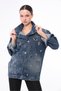 Women's Designer Denim Jacket with Stone Sequin Embroidery Detail, Blue Oversize Fit Bomber Coat - 6