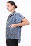 Women's Designer Denim Vest with Stone Beads and Sequin Embroidery Detail, Blue Oversize Bomber Vest - 6