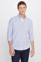 Men's White-Navy Blue Cotton Tailored Slim Fit Button-Down Collar Dobby Shirt