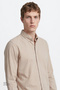 Men's Beige 100% Cotton Slim Fit Slim Fit Buttoned Collar Seersucker Patterned Shirt - 4