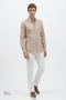 Men's Beige 100% Cotton Slim Fit Slim Fit Buttoned Collar Seersucker Patterned Shirt - 2