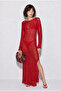 Women's Red Glittery Mercerized Slit Detailed Backless Maxi Pareo 2769 60286429 - 2
