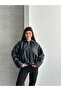 Leather Jacket with Plush Fur Inside and Belt Detail - 4
