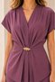 Women's Gold Brooch Double-Breasted Pleated Wide-Leg Pants Set – Plum - 3