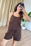 Women's Lace Detailed Strappy Shorts Muslin Set - Brown - 6