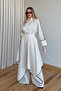 Natural Piece Detailed 3-Piece Ribbed Linen Set - 8609