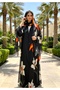 Printed Cardigan Jacket, Fashionable Abaya Robe with Headscarf