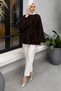 Floral Detailed Balloon Sleeve Tunic Tsd260264 Brown - 5