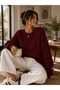 Burgundy Crew Neck Oversized Women's Knit Sweater - 2