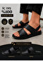 Men's 100% Genuine Leather Sandals Black Soft Sole Daily Comfort Sandals
