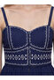 Navy Blue Heart Collar Embroidered Peplum Blouse - 3