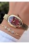 New Season Oval Case Burgundy Dial Women's Wristwatch - with Bracelet Gift - 3