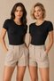 Women's Crew Neck Short Sleeve 95% Cotton Stretch Bodysuit 2-Piece Black - 2