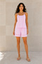 Women's Lace Detailed Strappy Shorts Muslin Set - Pink