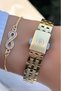 Minimal Square Case Gold Burgundy Color Women's Wristwatch - with Bracelet Gift - 7