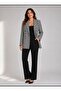 Plus Size Long Black Checked Houndstooth Blazer Jacket - 2