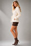 Women's Ecru Cashmere Short Coat Double-Breasted Belted Double-Button Lined Jacket Long Coat - 6
