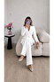 Eyelet Belted Jacket and Trousers Double Blazer Suit - 2