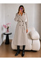 One-Shoulder Cloak Long Trench Coat with Buttoned Belt - 3