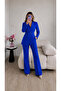 Eyelet Belted Jacket and Trousers Double Blazer Suit - 3