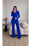 Eyelet Belted Jacket and Trousers Double Blazer Suit - 5