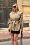 Khaki Epaulettes High Collar Tie-Up Trench Coat - 4025 - 5